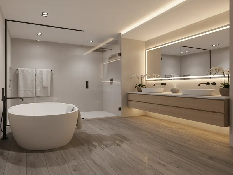 Elegant bathroom with waterproof vinyl plank